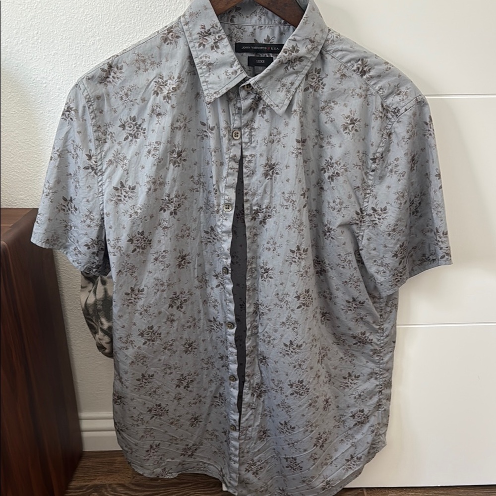 Men's John Varvatos Gray Floral Shirt
